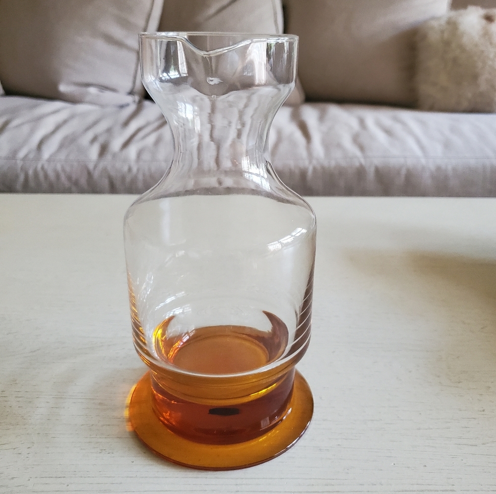 Vintage Amber Two Tone Crystal Carafe Pitcher Decanter 36oz.